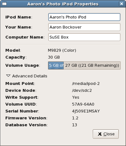 iPod-Eigenschaften in Banshee