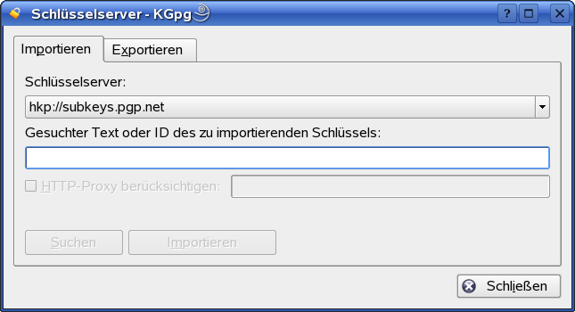 Suchbildschirm zum Importieren eines Schlssels