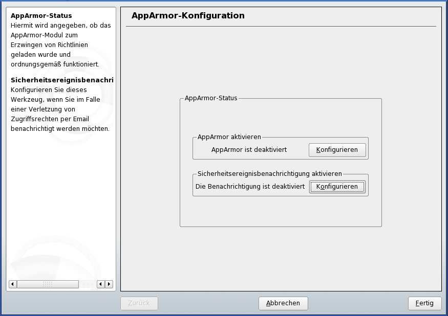 Die AppArmor-Kontrollleiste