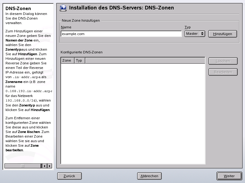 DNS-Server-Installation: DNS-Zonen