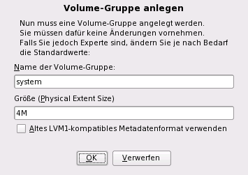 Anlegen einer Volume-Gruppe