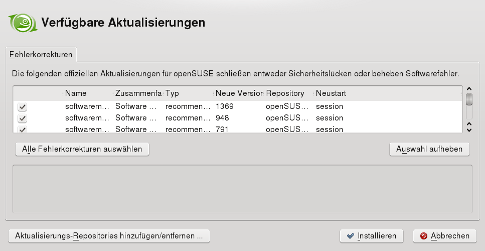 KDE-Miniprogramm Updater: Detaillierte Update-Ansicht