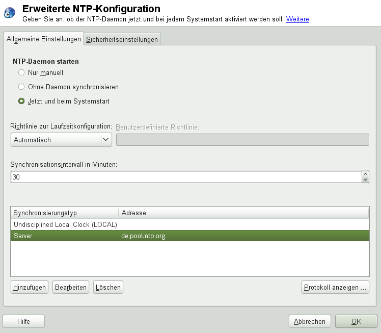 Erweiterte NTP-Konfiguration: Allgemeine Einstellungen