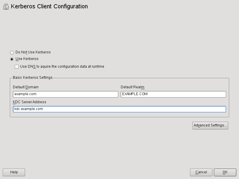 YaST: Basic Configuration of a Kerberos Client