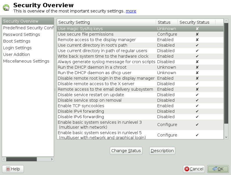 YaST Local Security - Security Overview