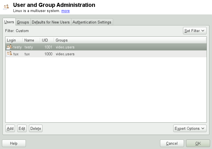 YaST User and Group Administration