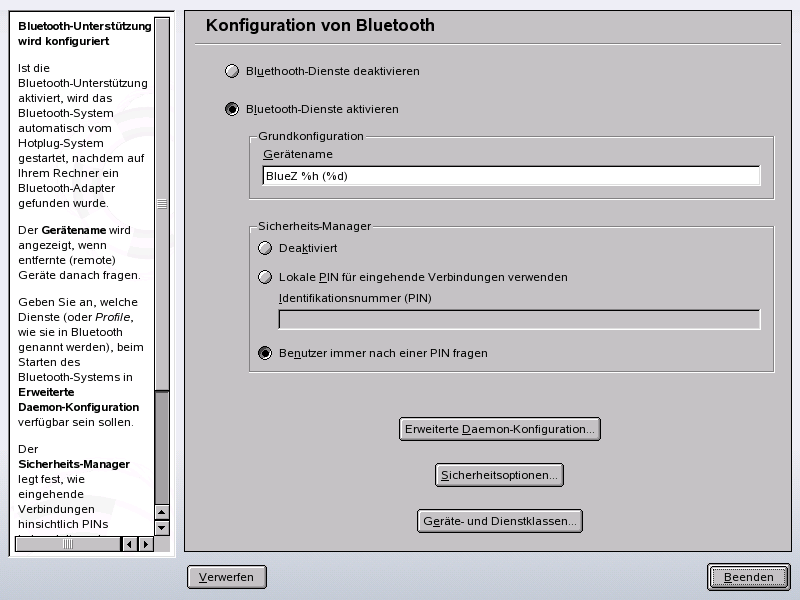 YaST Bluetooth-Konfiguration