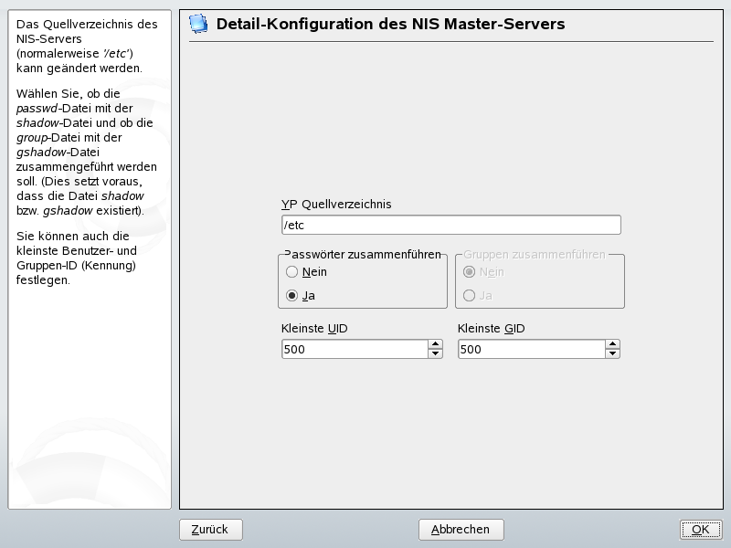 ndern des Verzeichnisses und Synchronisieren von Dateien fr einen NIS-Server