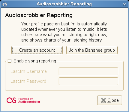 Audioscrobbler Configuration page