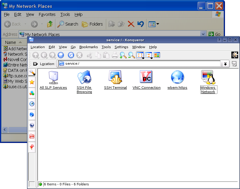 Windows My Network Places and Konqueror Network Browsing