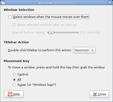 Window Preferences Dialog