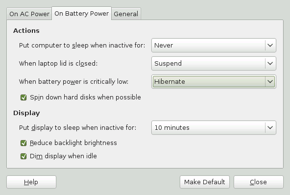 GNOME Power Manager On Battery Power Preferences