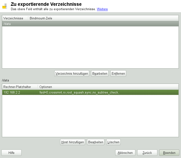 Exportieren von Verzeichnissen mit NFSv2 und v3