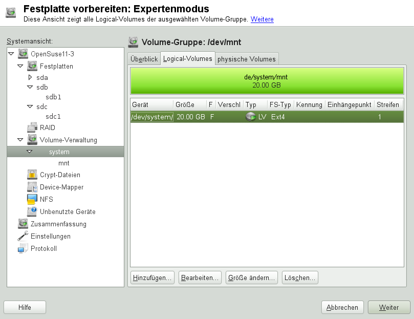 Verwaltung der logischen Volumes