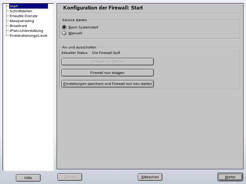 Die YaST-Firewall-Konfiguration