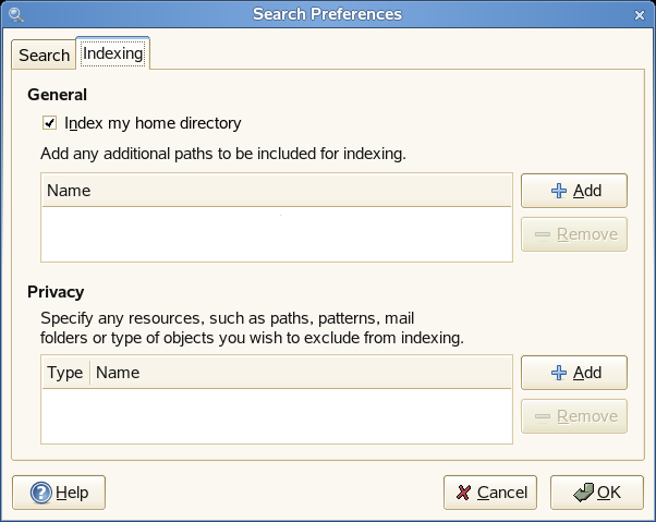 Beagle indexing preferences