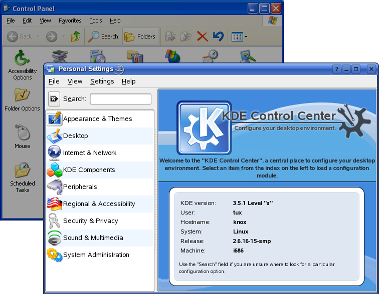 Windows Control Panel and KDE Control Center