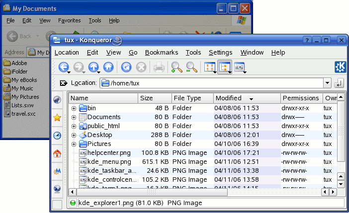 Windows Explorer and Konqueror