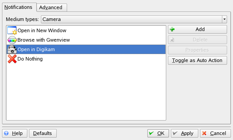 KDE Configuration Dialog for Removable Media