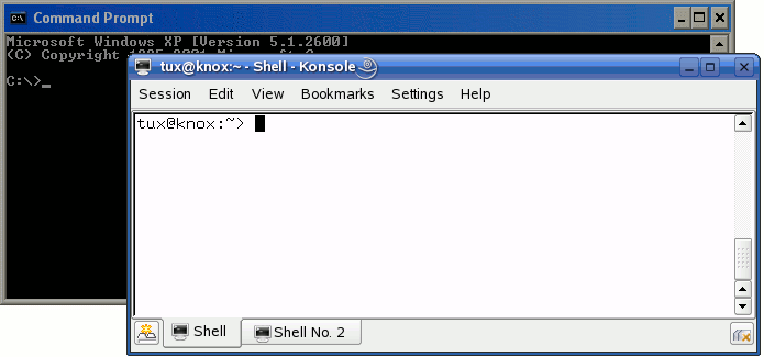 Windows Command Prompt and Konsole Terminal