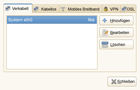 Dialogfeld "Netzwerkkonfiguration" in GNOME