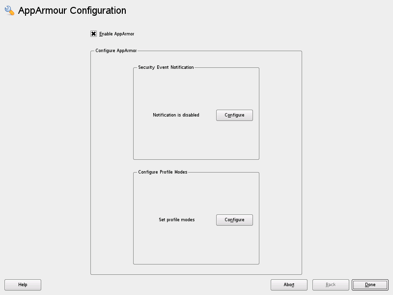 The AppArmor control panel