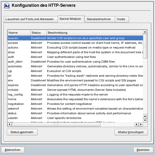 Konfiguration des HTTP-Servers: Server-Module