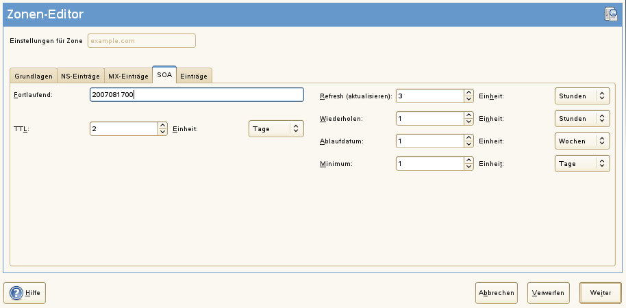 DNS-Server: Zonen-Editor (SOA)