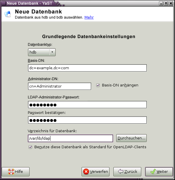 YaST-LDAP-Server - Neue Datenbank