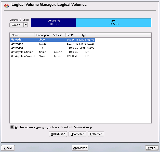 Verwaltung der logischen Volumes