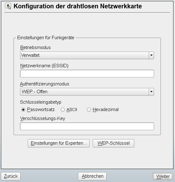 YaST: Konfigurieren der WLAN-Karte