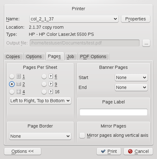 KDE Print Options