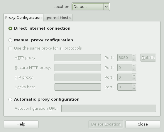 Network Proxy Configuration Dialog