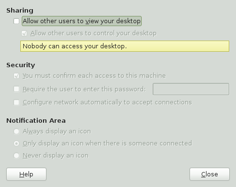 Remote Desktop Preferences dialog box