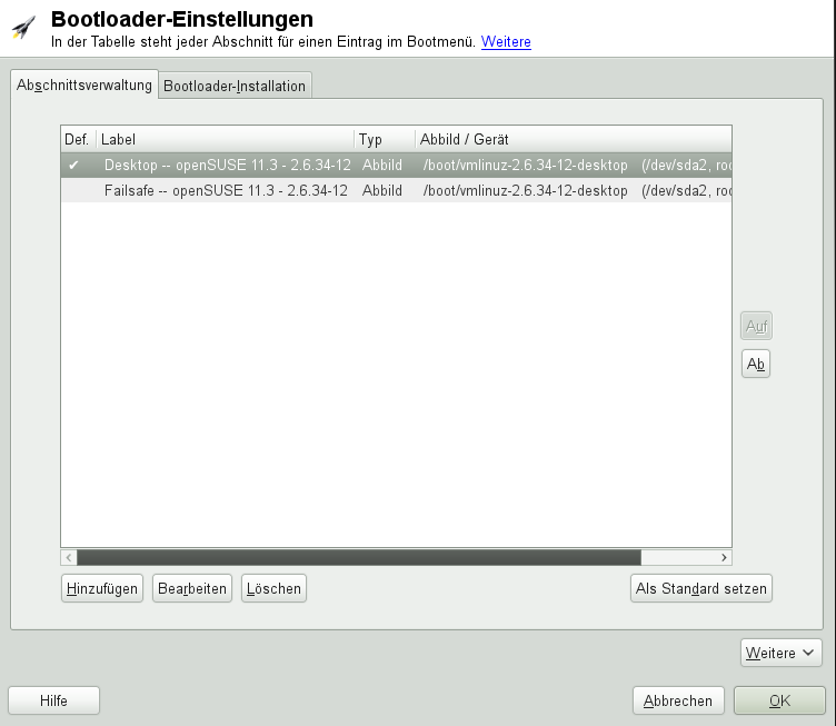 Bootloader-Einstellungen