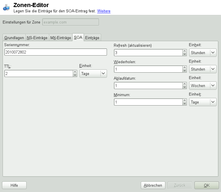 DNS-Server: Zonen-Editor (SOA)