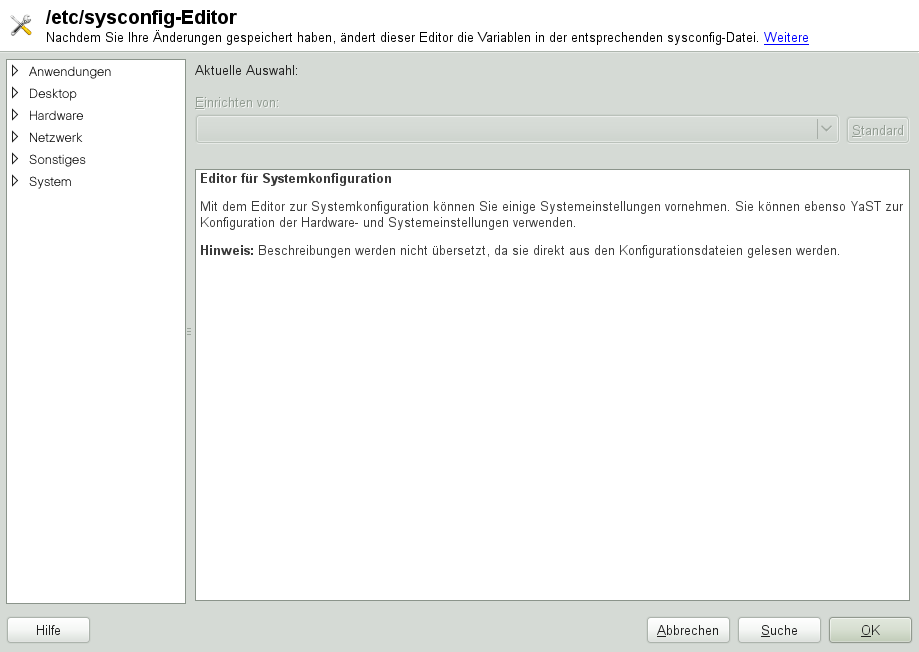 Systemkonfiguration mithilfe des sysconfig-Editors