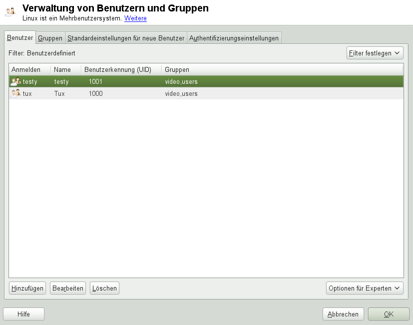 YaST – Verwaltung von Benutzern und Gruppen