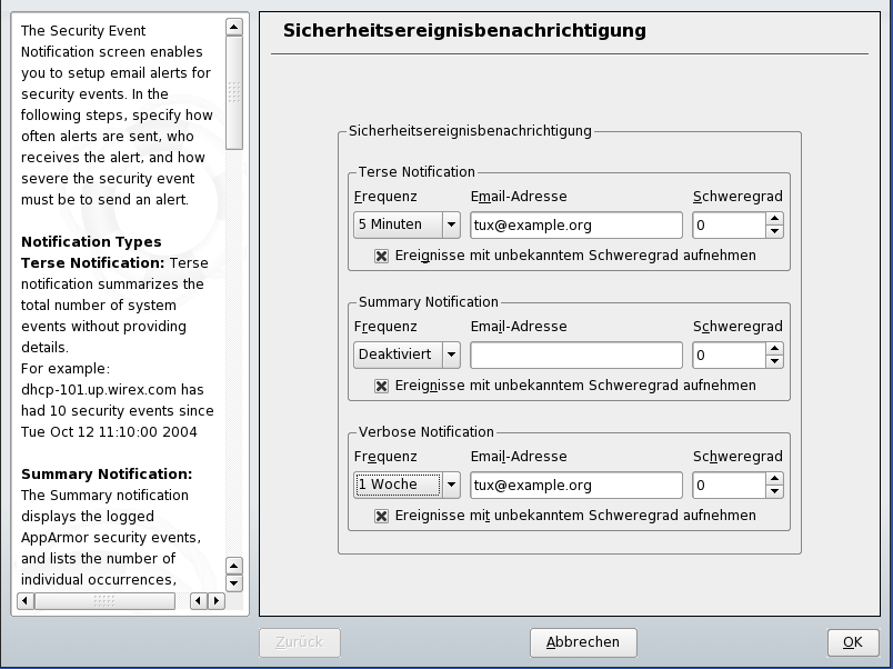 Fenster fr Sicherheitsereignisbenachrichtigung