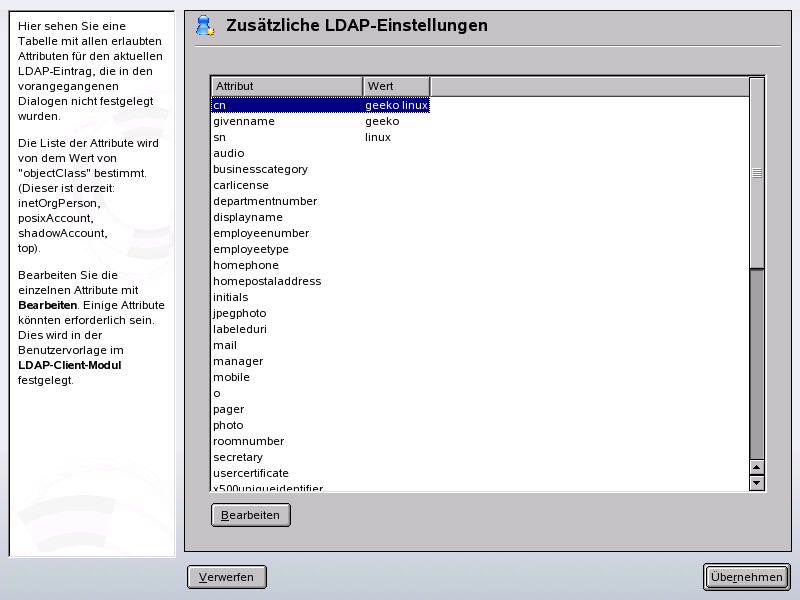 YaST: Zustzliche LDAP-Einstellungen