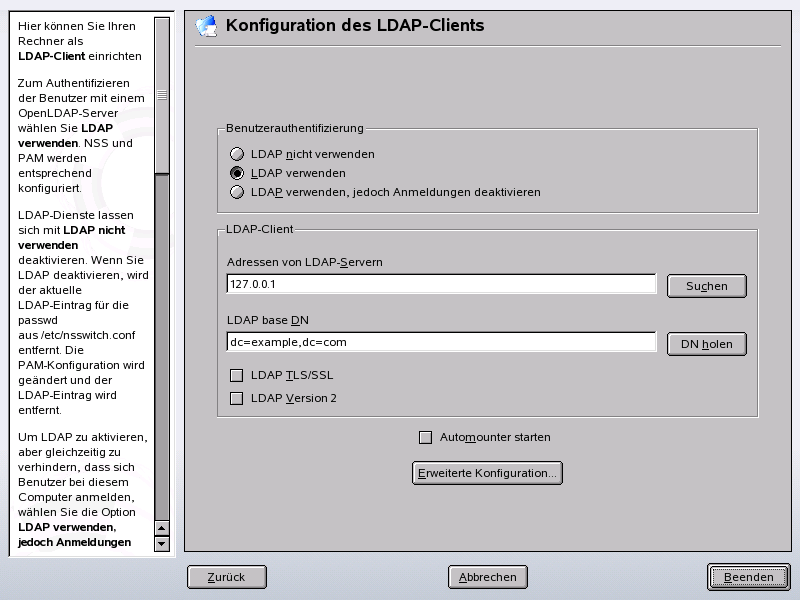 YaST: Konfiguration des LDAP-Client