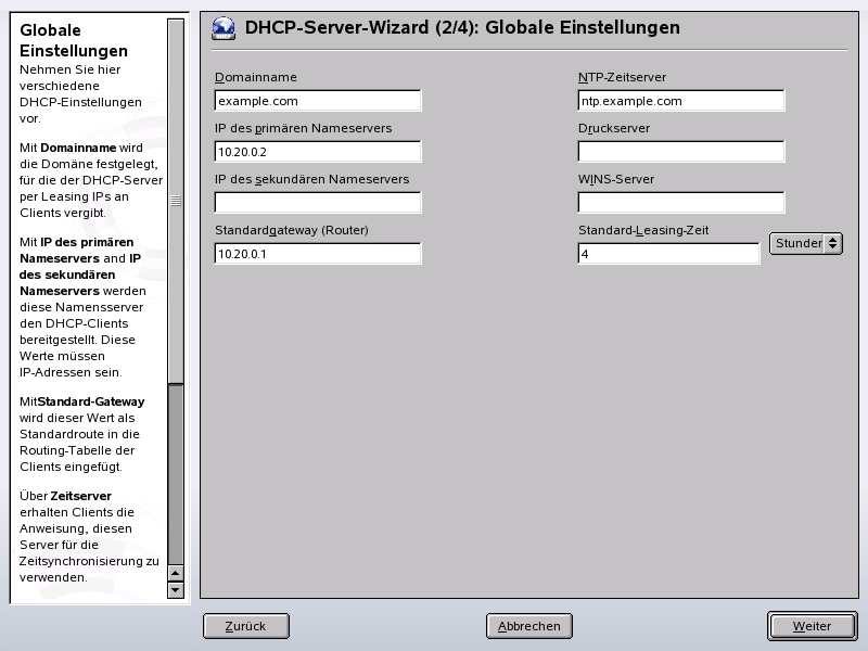 DHCP-Server: Globale Einstellungen