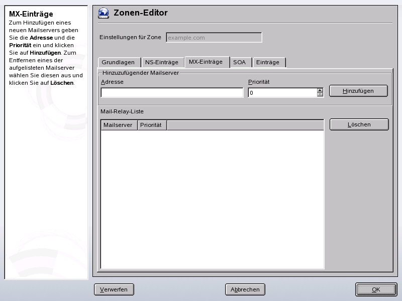 DNS-Server: Zonen-Editor (MX-Eintrge)