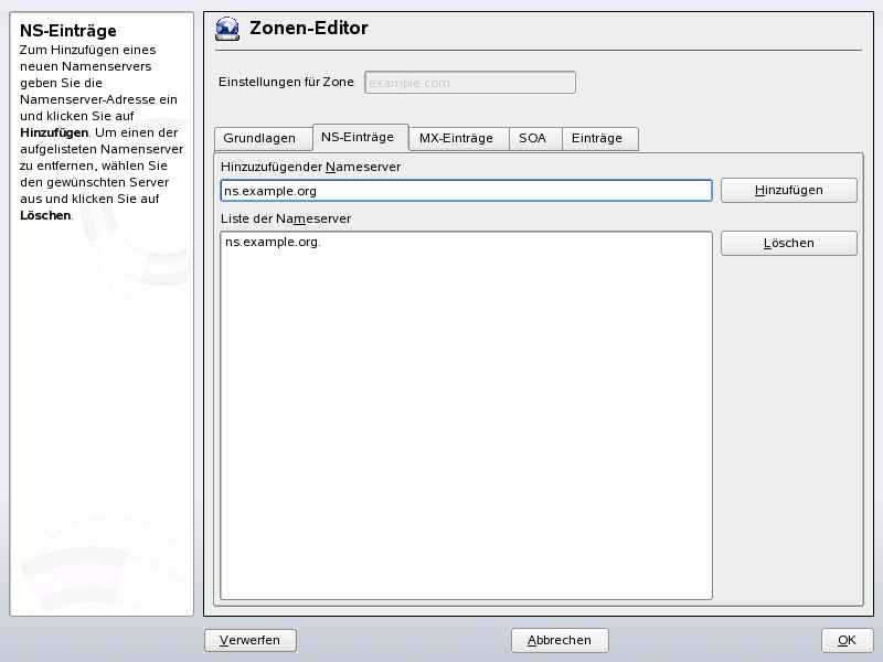DNS-Server: Zonen-Editor (NS-Eintrge)