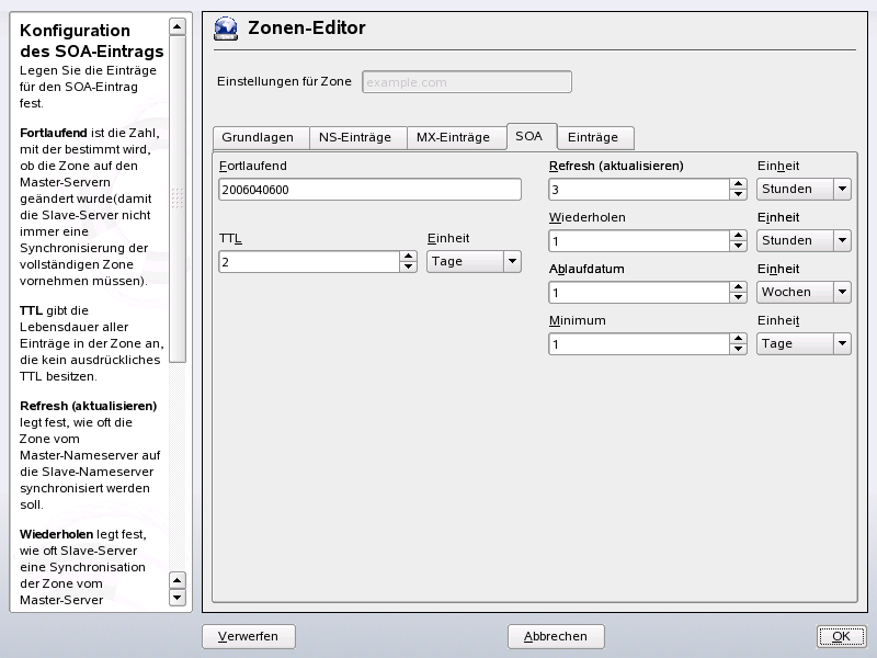 DNS-Server: Zonen-Editor (SOA)