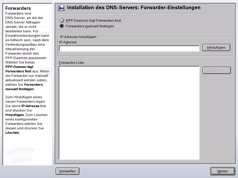 DNS-Server-Installation: Forwarder-Einstellungen