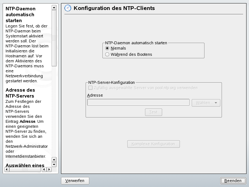 YaST: Konfigurieren eines NTP-Client