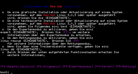 RedHat-Startbildschirm