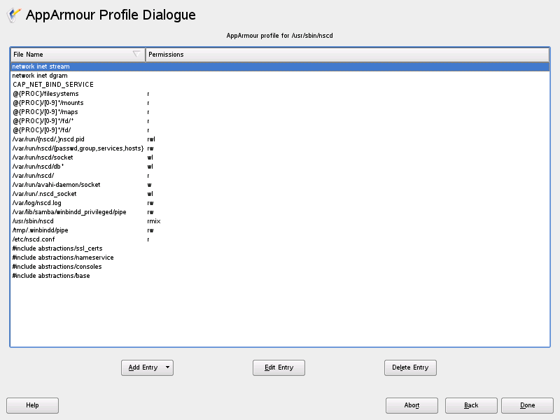 AppArmor profile dialog