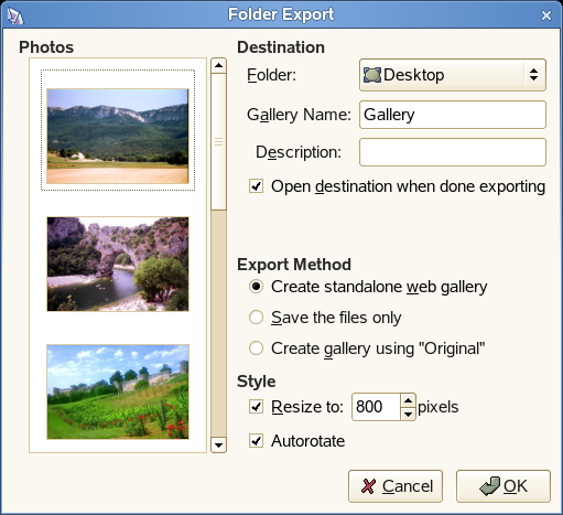 Folder Export dialog box
